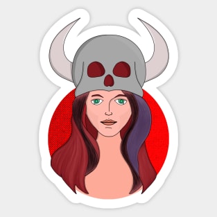 Woman Wearing a Skull With Horns Sticker